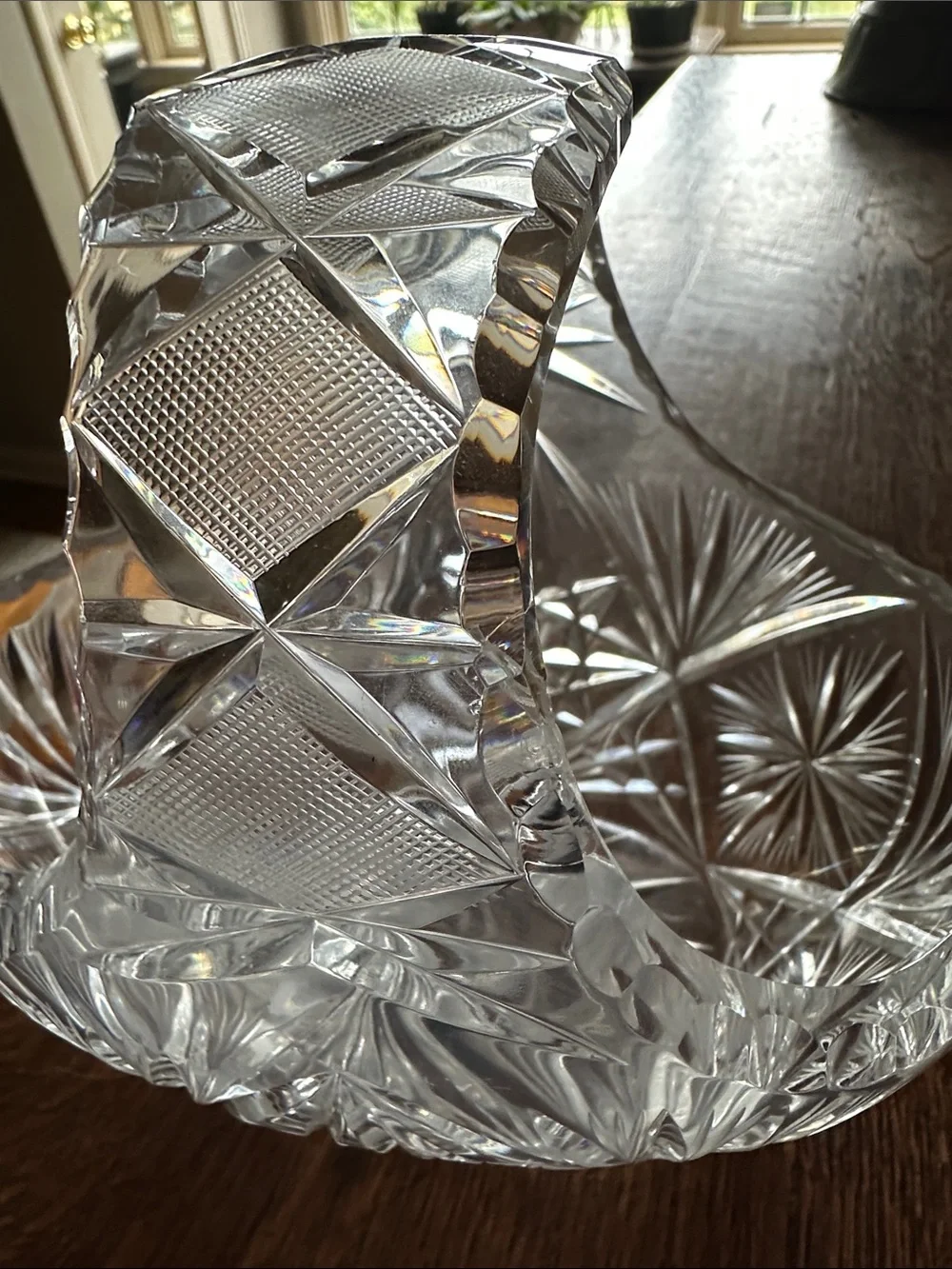 Cut leaded Crystal Serving Basket - Clear Glass Decorative Centerpiece